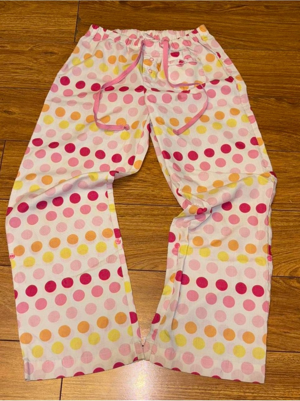 Vintage Justice Pink and yellow polka dot wide leg pants
